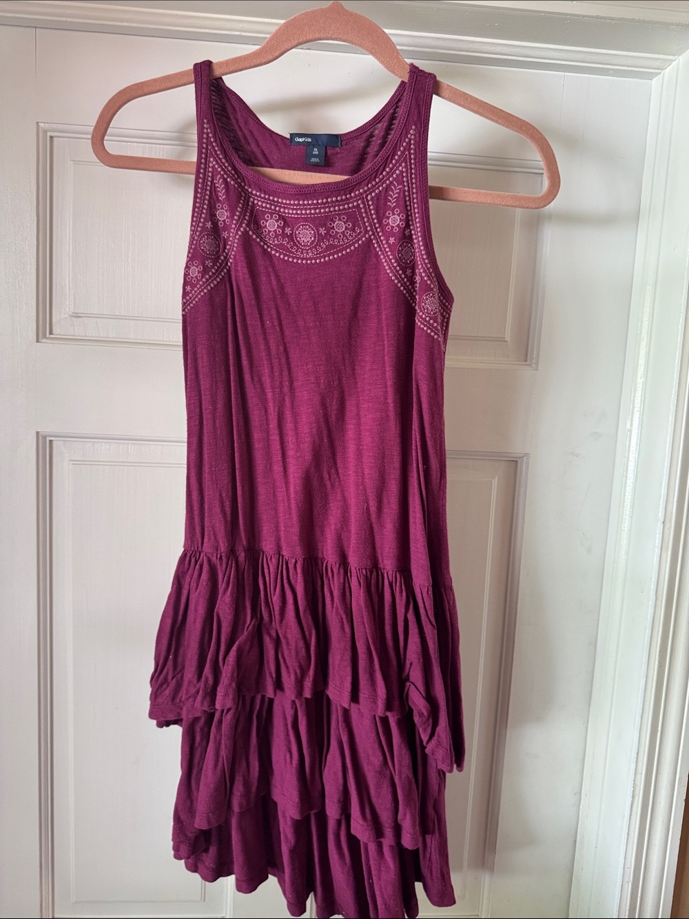 Gap Kids Raspberry Embroidered Tiered Tank Dress